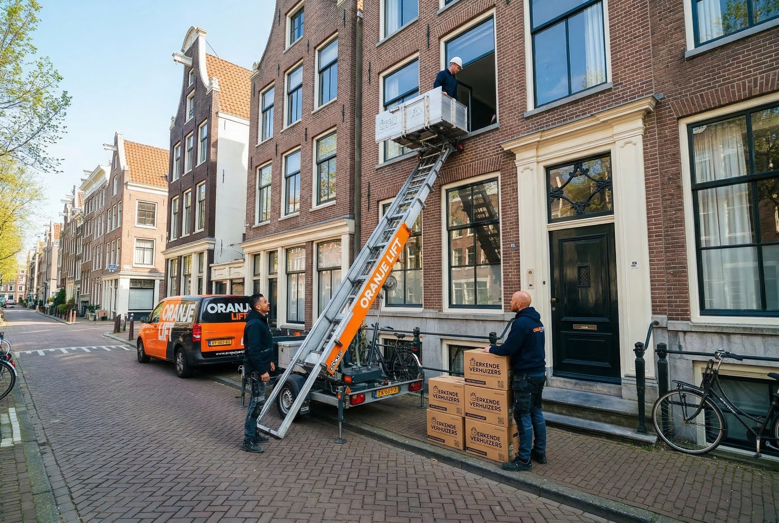 Aanhangerlift voor verhuizing in smalle straat Rijswijk