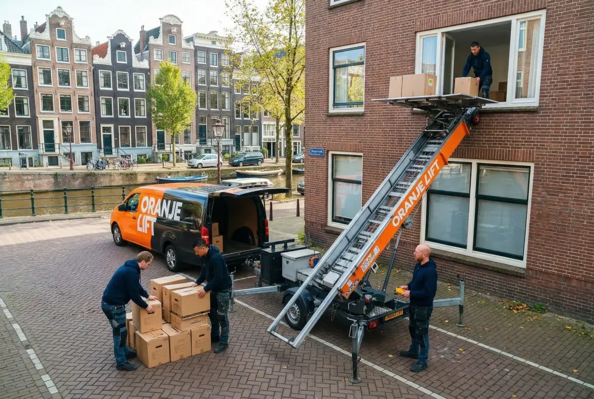 Verhuislift takelt meubels bij seniorenverhuizing Den Haag