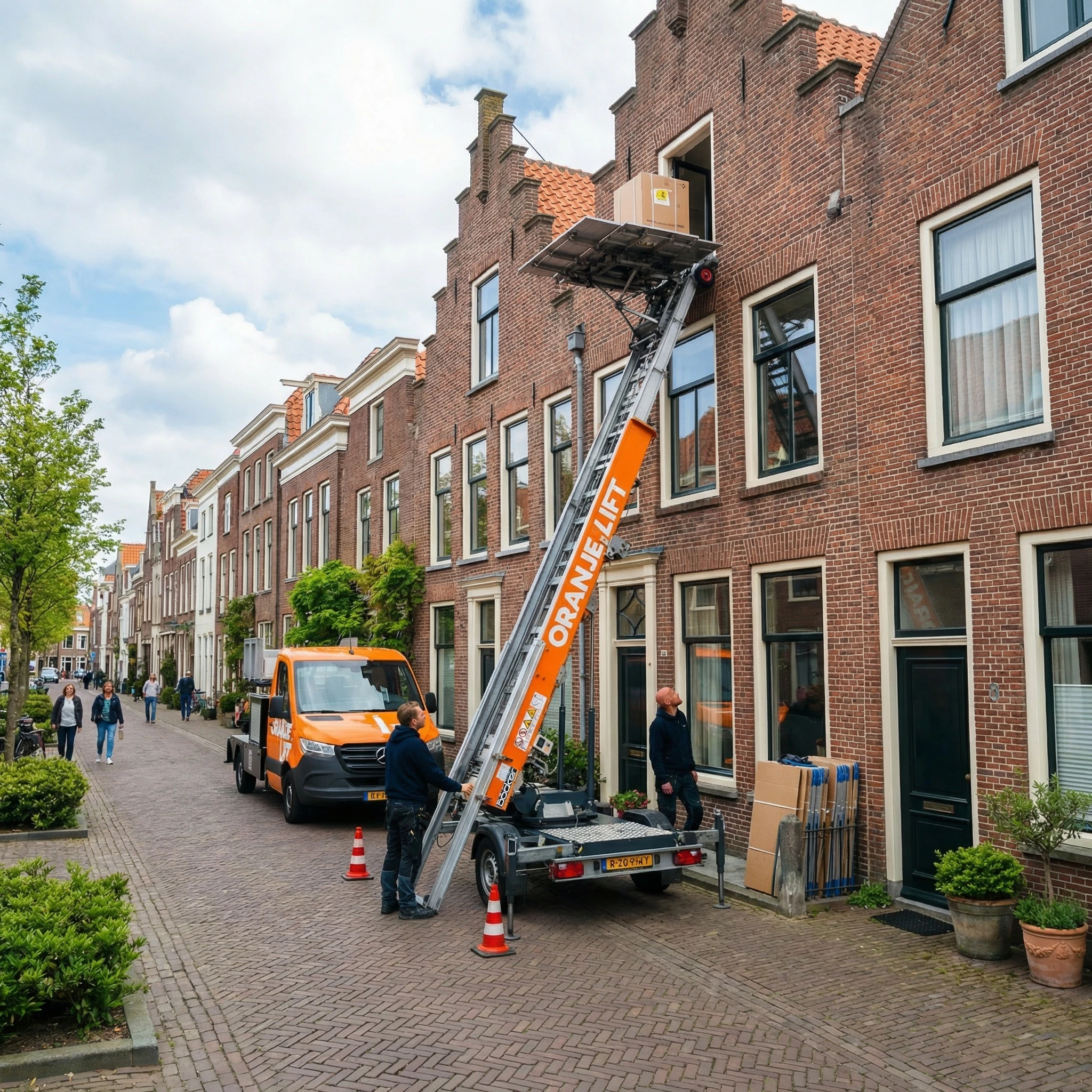 Aanhangerlift in gebruik bij woning in Rijswijk